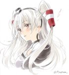  amatsukaze_(kantai_collection) brown_eyes dress gloves hair_tubes kantai_collection long_hair natsupa sailor_dress silver_hair solo tears two_side_up 
