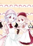  :d apron ascot bad_id bad_pixiv_id bat_wings blonde_hair bowl cocoa_powder dress fang flandre_scarlet lavender_hair lispict multiple_girls open_mouth puffy_short_sleeves puffy_sleeves red_eyes remilia_scarlet short_hair short_sleeves skirt smile touhou vest wings 