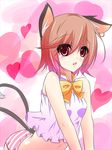  animal_ears asn_s bare_arms bare_shoulders bow brown_hair cat_ears cat_tail chen fang heart multiple_tails nekomata no_pants open_mouth panties red_eyes shirt sleeveless sleeveless_shirt solo striped striped_panties tail touhou two_tails underwear 