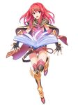  absurdres armor book boots cape celica_(fire_emblem) circlet fingerless_gloves fire_emblem fire_emblem:_kakusei fire_emblem_gaiden full_body gloves greaves highres official_art open_mouth red_eyes red_hair saitou_masatsugu shorts solo thigh_boots thighhighs transparent_background 