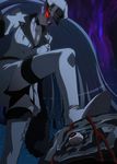  1girl akame_ga_kill! blood blue_hair boots breasts esdeath esdese glowing glowing_eyes hat highres large_breasts long_hair monster night red_eyes solo square_enix standing stitched tattoo uniform 