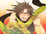  brown_hair chikusawa flower jojo_no_kimyou_na_bouken joseph_joestar_(young) male_focus midriff solo sunflower tears 