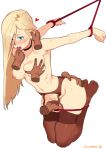  1girl absurdres artist_name blonde_hair blue_eyes blush bound breast_grab breasts brown_legwear choker crying crying_with_eyes_open disembodied_limb ear_blush ear_grab earrings elf fingering full_body garter_belt grabbing heart heart-shaped_pupils hetero highres hoop_earrings jewelry long_hair medium_breasts nipples nude original pointy_ears restrained simple_background solo_focus sunna_(nilsunna) sweat symbol-shaped_pupils tears thighhighs tied_up tongue tongue_grab tongue_out underwear underwear_only white_background 