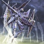  blade cannon energy_gun five_star_stories gothicmade_(mecha) gtm_mk3_ritter_jet highres igunuk jumping mecha name_tag no_humans realistic science_fiction weapon 