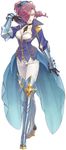  armor artist_request boots breasts choker cleavage flower full_body gloves hair_flower hair_ornament hair_over_one_eye highres knee_boots lips lipstick makeup maltran_(tales) medium_breasts official_art pants ponytail popped_collar purple_eyes purple_hair short_hair smile solo standing tales_of_(series) tales_of_zestiria waist_cape 