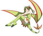  blush flygon gen_3_pokemon green_hair green_legwear green_wings long_hair mx2j_(nsh6394) open_mouth panties personification pokemon red_eyes simple_background smile solo thighhighs twintails underwear white_background white_panties wings 