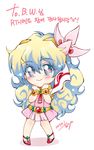  1girl bad_id bad_pixiv_id bracelet chibi cloud_hair flower hair_flower hair_ornament jewelry long_hair multicolored_hair nia_teppelin skirt smile solo teiyabeshu tengen_toppa_gurren_lagann two-tone_hair 