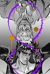  beard bola_(weapon) closed_eyes dual_persona facial_hair hermit_purple jojo_no_kimyou_na_bouken joseph_joestar joseph_joestar_(young) multiple_boys official_style older plant sae_(suzuki4866) sleeping spot_color stand_(jojo) upside-down vines younger 