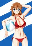  absurdres ball beachball bikini blue_eyes breasts charlotte_e_yeager cleavage highres hiroshi_(hunter-of-kct) large_breasts long_hair orange_hair red_bikini side-tie_bikini smile solo strike_witches swimsuit underboob world_witches_series 
