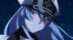  1girl akame_ga_kill! aqua_eyes aqua_hair blue_eyes blue_hair blush choker esdeath esdese general general(shogun) hat highres long_hair military military_uniform peaked_cap solo 