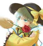 bad_id bad_pixiv_id flower frilled_sleeves frills green_eyes green_hair hands hat komeiji_koishi out_of_frame rose shirt short_hair solo_focus tears thorns touhou wide_sleeves yamakei3811 