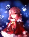  guilty_crown hair_ornament hairclip long_hair looking_at_viewer pink_hair red_eyes snow snowflakes solo sylier twintails yuzuriha_inori 