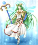  breasts cleavage goddess green_eyes green_hair highres jewelry kid_icarus large_breasts lips long_hair palutena smile solo staff super_smash_bros. very_long_hair yuino_(fancy_party) 