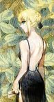  artoria_pendragon_(all) backless_outfit blonde_hair dress fate/stay_night fate_(series) faux_traditional_media highres jisue10 saber side_slit solo 