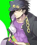  black_hair chain chikusawa gakuran green_eyes hat jojo_no_kimyou_na_bouken kuujou_joutarou male_focus school_uniform solo 