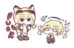  animal_ears ankle_boots blonde_hair blush boots carla_j_luksic cat_ears cat_tail chibi english expressive_clothes expressive_hair goggles goggles_on_head hairband honda_takashi_(enorea) long_hair long_sleeves middle_finger military military_uniform multiple_girls noble_witches profanity rosalie_de_hemricourt_de_grunne short_hair simple_background solid_circle_eyes tail tears translated twintails uniform white_background world_witches_series 