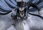  1girl akame_ga_kill! blue_eyes blue_hair breasts colored_eyelashes esdeath esdese highres large_breasts long_hair solo square_enix stitched tattoo 
