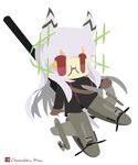  artist_name bad_id bad_pixiv_id bird_tail bottomless brown_gloves chameleon_man_(three) chibi flat_color flying glasses gloves head_wings heidimarie_w_schnaufer hirschgeweih_antennas long_hair military military_uniform red_eyes silver_hair simple_background solo strike_witches striker_unit tail uniform white_background world_witches_series 
