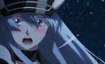  1girl akame_ga_kill! blue_eyes blue_hair esdeath esdese highres long_hair open_mouth solo stitched surprised 