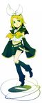  bad_id bad_pixiv_id blonde_hair detached_sleeves green_eyes hair_ornament hair_ribbon hairclip highres kagamine_rin matatabi_nia midriff ribbon short_hair shorts simple_background solo vocaloid 