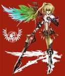  alternate_wings armor blonde_hair chain devil_bringer devil_may_cry devil_may_cry_4 flandre_scarlet navel nero_(devil_may_cry) ponytail red_eyes ross_(clumzero) shadow short_hair side_ponytail solo sword touhou weapon wings 