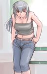  belt breasts casual denim jeans large_breasts long_hair midriff older pants rozen_maiden silver_hair solo strapless suigintou tsuda_nanafushi tubetop 