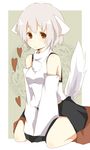  animal_ears bare_shoulders between_thighs brown_eyes detached_sleeves grey_hair heart inubashiri_momiji mono_(recall) seiza short_hair sitting solo tail touhou v_arms wolf_ears wolf_tail 