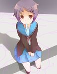  bad_id bad_pixiv_id bangs cardigan en@rain food hair_ornament hairclip highres kita_high_school_uniform nagato_yuki popsicle school_uniform serafuku short_hair sitting solo suzumiya_haruhi_no_yuuutsu 