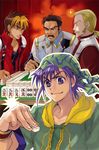  absurdres bandana blonde_hair brown_eyes brown_hair facial_hair highres kai_kitamura kuramoto_kaya kyousuke_nanbu mahjong multicolored_hair multiple_boys mustache playing_games purple_eyes purple_hair sean_webley super_robot_wars super_robot_wars_original_generation tasuku_shinguji two-tone_hair yellow_eyes 