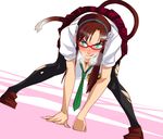  :p bent_over blue_eyes blush breasts breath cat_tail cleavage glasses large_breasts makinami_mari_illustrious necktie neon_genesis_evangelion pantyhose rebuild_of_evangelion school_uniform solo tail tongue tongue_out torn_clothes torn_legwear yurikawa 