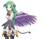  1girl alfine arm_warmers bad_id bad_pixiv_id demon_girl demon_tail green_eyes green_hair pantyhose pointy_ears shinrabanshou solo tail wings 