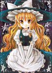  acrylic_paint_(medium) bad_id bad_pixiv_id blonde_hair colored_pencil_(medium) elbow_gloves gloves hat kidanieru kirisame_marisa long_hair marker_(medium) solo touhou traditional_media white_gloves witch_hat yellow_eyes 