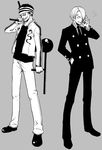  bad_id bad_pixiv_id cigarette formal gin_(one_piece) greyscale jii male_focus monochrome multiple_boys one_piece sanji smoking suit 