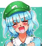  bad_id bad_pixiv_id blue_hair closed_eyes hair_bobbles hair_ornament happy hat kawashiro_nitori matanonki open_mouth short_hair solo touhou traditional_media twintails two_side_up 