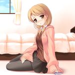  arm_support bed blush fushimi_yuyu pantyhose sitting solo usotsuki_mii-kun_to_kowareta_maa-chan yuku_(kiollion) 