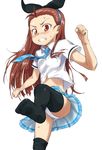  angry black_legwear bow brown_hair hair_bow hairband idolmaster idolmaster_(classic) kneehighs long_hair minase_iori necktie panties pantyshot red_eyes rough_time_school school_uniform socks solo thighhighs ttomm underwear white_panties 