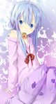  antenna_hair arm_support bad_id bad_pixiv_id bare_shoulders blue_eyes blue_hair denpa_onna_to_seishun_otoko eating en@rain food long_hair pizza ribbon solo touwa_erio 