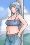  belt breasts camisole casual denim jeans large_breasts midriff older pants rozen_maiden silver_hair smile solo suigintou tsuda_nanafushi 