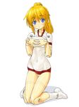  arnval bad_id bad_pixiv_id blonde_hair blue_eyes blush busou_shinki dd_(ijigendd) doll_joints gym_uniform kneeling long_hair socks solo 