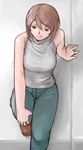  breasts brown_eyes brown_hair casual denim jeans large_breasts older pants rozen_maiden shirt short_hair sleeveless sleeveless_shirt solo souseiseki tsuda_nanafushi 