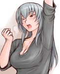  breasts casual cleavage large_breasts long_hair older one_eye_closed rozen_maiden silver_hair sleeves_rolled_up solo stretch suigintou tsuda_nanafushi upper_body yawning 