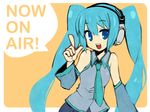  aqua_hair bad_id bad_pixiv_id hatsune_miku headphones long_hair pointing shuuhei_(shoohey) solo twintails very_long_hair vocaloid 