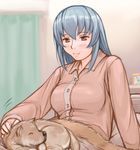  blush dog older pajamas petting rozen_maiden silver_hair smile solo suigintou tsuda_nanafushi 