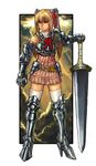  armor bad_id bad_pixiv_id belt blonde_hair blue_eyes boots dwarf gauntlets huge_weapon lieqi_hun original solo sword thighhighs twintails weapon 