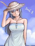  bare_shoulders beach blush breasts casual cleavage day feathers hat jewelry large_breasts necklace older rozen_maiden smile solo straw_hat suigintou tsuda_nanafushi 