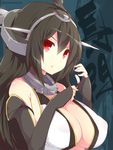  black_hair breasts cleavage covered_nipples fingerless_gloves gloves headgear kantai_collection large_breasts long_hair nagato_(kantai_collection) open_clothes open_shirt red_eyes shirt solo watanon_(gakushokutei) 