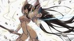  armor black_hair blue_eyes breasts cleavage cleavage_cutout cropped debris gloves highres holding junketsu katana kill_la_kill kiryuuin_satsuki large_breasts long_hair md5_mismatch midriff mushiboy navel revealing_clothes solo sparkle spikes suspenders sword thighhighs very_long_hair wallpaper weapon 