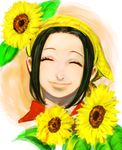  1girl asuma_(sorawomai) bandanna east_blue eyes_closed flower green_hair makino_(one_piece) one_piece smile solo sunflower 