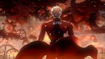  archer fate/stay_night fate_(series) from_behind gears highres male_focus orange_(color) skyt2 solo sword unlimited_blade_works weapon white_hair 