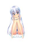  blue_eyes blue_hair blue_panties blush gia_kon gochuumon_wa_usagi_desu_ka? hair_ornament hairclip kafuu_chino long_hair panties simple_background sitting swimsuit tippy_(gochiusa) twintails underwear white_background x_hair_ornament 